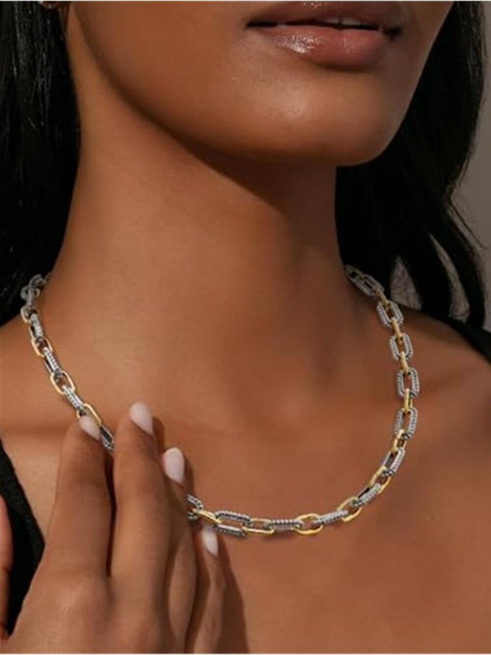 Chic 2 Tone Twisted Link Chain Necklace